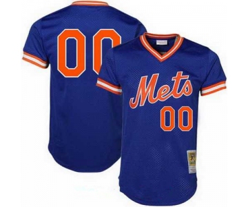 Men's New York Mets Royal Blue Mesh Batting Practice Throwback Majestic Cooperstown Collection Custom Baseball Jersey