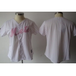 Women's New York Mets Customized White With Pink Pinstripe Jersey