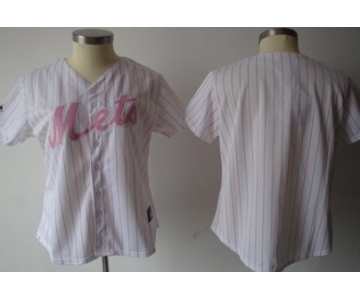 Women's New York Mets Customized White With Pink Pinstripe Jersey
