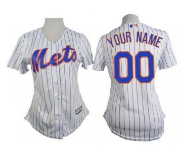 Women's New York Mets Customizedd White With Blue Pinstripe Jersey