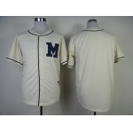 Men's Milwaukee Brewers Blank 1913 Cream M Patch Custom Jersey