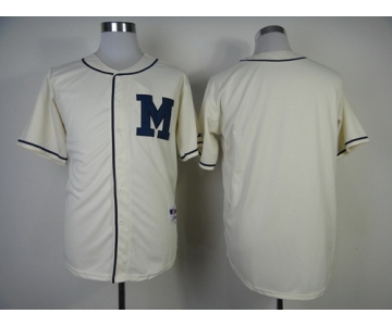 Men's Milwaukee Brewers Blank 1913 Cream M Patch Custom Jersey