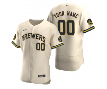 Men's Milwaukee Brewers Custom Nike Cream Stitched MLB Flex Base Jersey