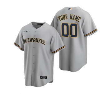 Men's Milwaukee Brewers Custom Nike Gray Stitched MLB Cool Base Road Jersey