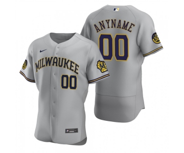 Men's Milwaukee Brewers Custom Nike Gray Stitched MLB Flex Base 2020 Road Jersey