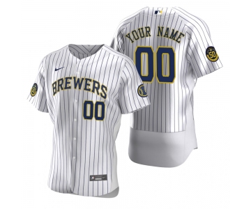 Men's Milwaukee Brewers Custom Nike White Stitched MLB Flex Base 2020 Home Jersey