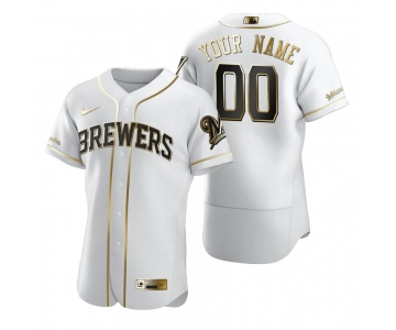 Men's Milwaukee Brewers Custom Nike White Stitched MLB Flex Base Golden Edition Jersey
