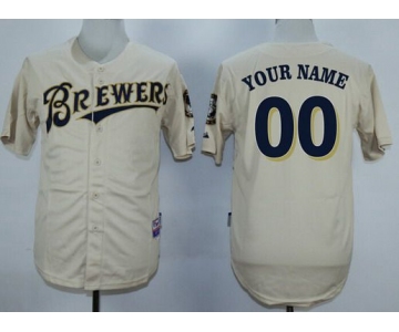 Men's Milwaukee Brewers Customized 2013 Cream MLB Majestic Jersey