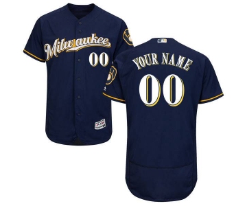 Mens Milwaukee Brewers Navy With Gold Flexbase Majestic MLB Collection Custom Jersey