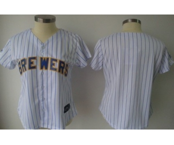 Women's Milwaukee Brewers Customized White Pinstripe Jersey