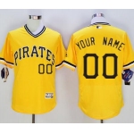 Men's Pittsburgh Pirates Custom Yellow Pullover 2016 Flexbase Majestic Baseball Jersey
