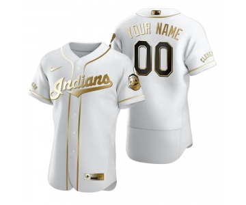 Men's Cleveland Indians Custom Nike White Stitched MLB Flex Base Golden Edition Jersey