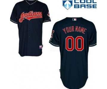 Men's Cleveland Indians Customized Navy Blue Jersey