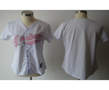 Men's Cleveland Indians Customized White With Pink Jersey