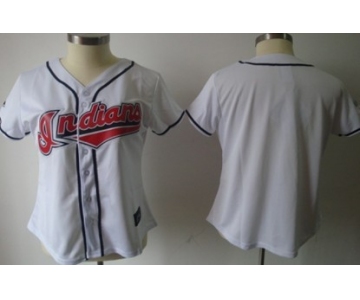 Men's Cleveland Indians Customized White With Red Jersey