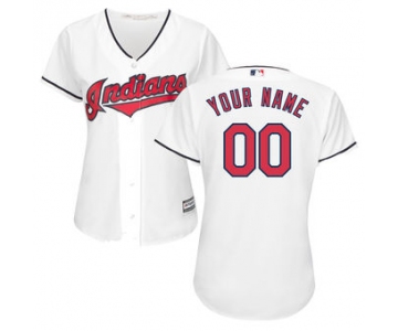 Women's Cleveland Indians Majestic White Home Cool Base Custom Jersey