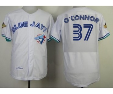 Men's Toronto Blue Jays #37 O'Connor  Royal White 1993 Throwback Cooperstown Collection Stitched MLB Mitchell & Ness Jersey