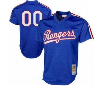 Men's Texas Rangers Royal Blue Mesh Batting Practice Throwback Majestic Cooperstown Collection Custom Baseball Jersey