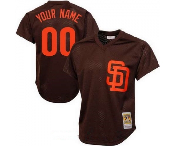 Men's San Diego Padres Brown Mesh Batting Practice Throwback Majestic Cooperstown Collection Custom Baseball Jersey