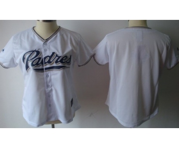 Women's San Diego Padres Customized White With Navy Blue Jersey