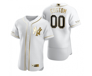 Men's New York Yankees Custom Nike White Stitched MLB Flex Base Golden Edition Jersey