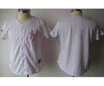 Women's New York Yankees Customized White With Pink Pinstripe Jersey