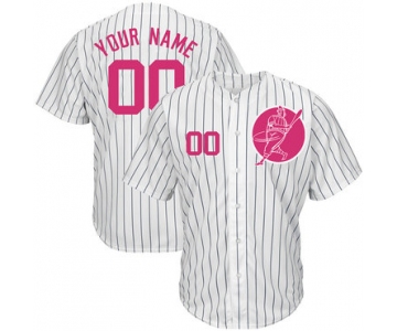 Yankees White Men's Customized Pink Logo Cool Base New Design Jersey