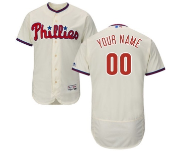 Mens Philadelphia Phillies Cream Customized Flexbase Majestic MLB Collection Jersey