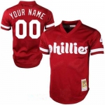 Men's Philadelphia Phillies Red Mesh Batting Practice Throwback Majestic Cooperstown Collection Custom Baseball Jersey