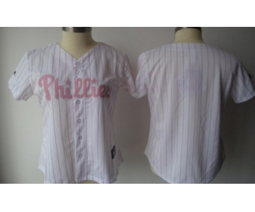 Women's Philadelphia Phillies Customized White With Pink Pinstripe Jersey