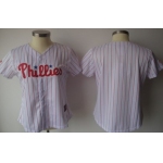 Women's Philadelphia Phillies Customized White With Red Pinstripe Jersey