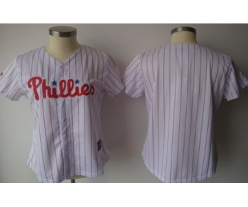 Women's Philadelphia Phillies Customized White With Red Pinstripe Jersey