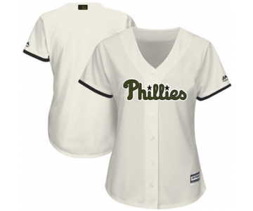 Women's Philadelphia Phillies Majestic Cream 2018 Memorial Day Cool Base Team Custom Jersey