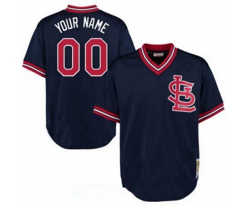 Men's St. Louis Cardinals Navy Blue Mesh Batting Practice Throwback Majestic Cooperstown Collection Custom Baseball Jersey