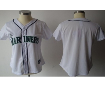 Women's Seattle Mariners Customized White With Navy Blue Jersey