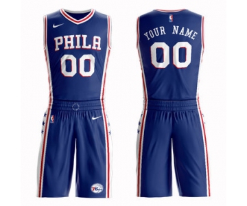 76ers Blue Men's Customized Nike Swingman Jersey(With Shorts)