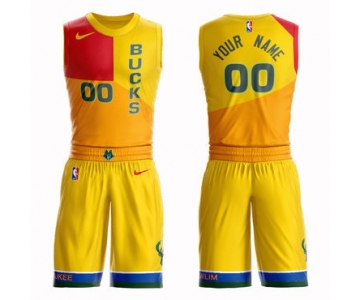 Bucks Yellow 2018-19 City Edition Men's Customized Nike Swingman Jersey(With Shorts)