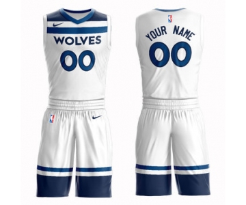 Timberwolves White Men's Customized Nike Swingman Jersey(With Shorts)