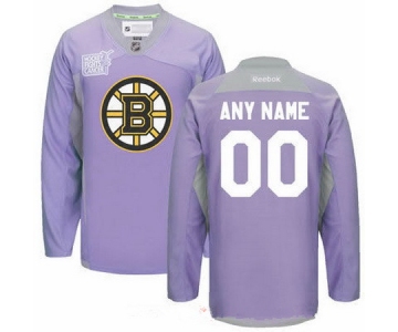 Men's Boston Bruins Purple Pink Custom Reebok Hockey Fights Cancer Practice Jersey