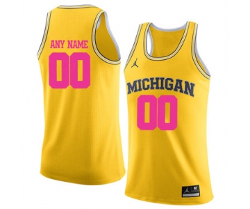 University Of Michigan Yellow 2018 Breast Cancer Awareness Men's Customized College Basketball Jersey