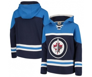 Winnipeg Jets Navy Men's Customized All Stitched Hooded Sweatshirt