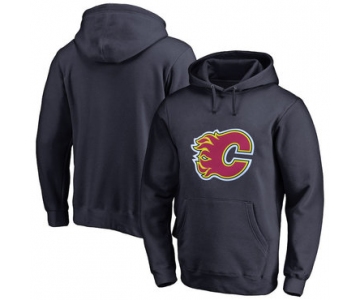 Calgary Flames Navy Men's Customized All Stitched Pullover Hoodie