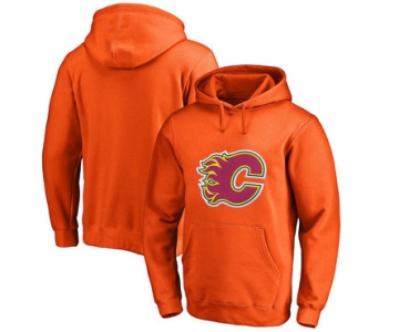 Calgary Flames Orange Men's Customized All Stitched Pullover Hoodie