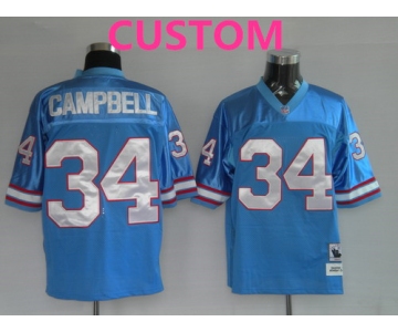 Men's Houston Oilers Custom Light Blue Throwback Jersey