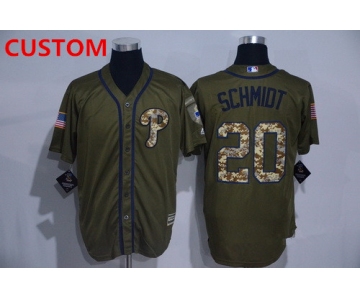 Men's Philadelphia Phillies Custom Retired Green Salute to Service Cool Base Stitched MLB Jersey