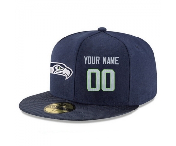 Seattle Seahawks Custom Snapback Cap NFL Player Navy Blue with Gray Number Stitched Hat