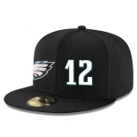 Philadelphia Eagles #12 Randall Cunningham Snapback Cap NFL Player Black with White Number Stitched Hat