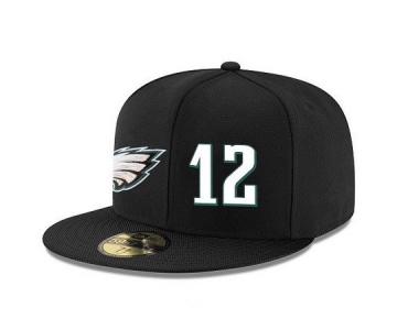 Philadelphia Eagles #12 Randall Cunningham Snapback Cap NFL Player Black with White Number Stitched Hat