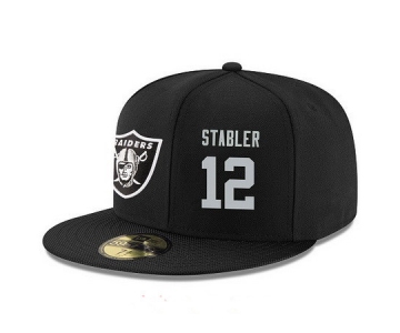 Oakland Raiders #12 Kenny Stabler Snapback Cap NFL Player Black with Silver Number Stitched Hat