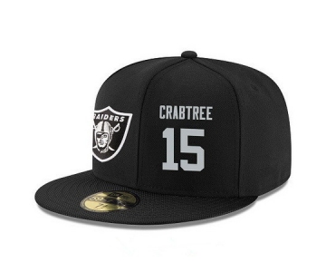 Oakland Raiders #15 Michael Crabtree Snapback Cap NFL Player Black with Silver Number Stitched Hat